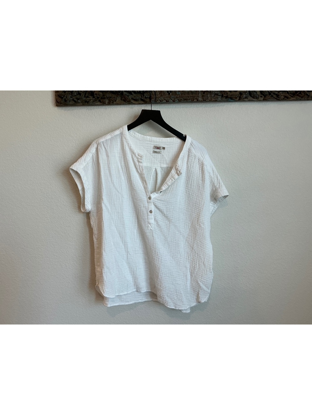 Faherty White Organic Cotton Short Sleeve Blouse Size XL